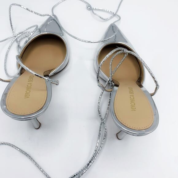 Rare Veronica Beard Mirrored Chrome Lace up Heels